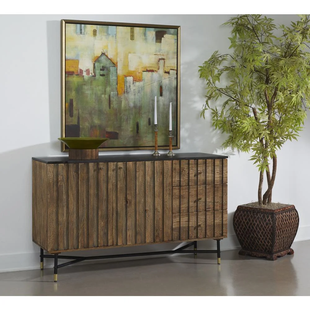 Coast To Coast Imports Blaire 3-Drawer Solid Wood Credenza in Natural