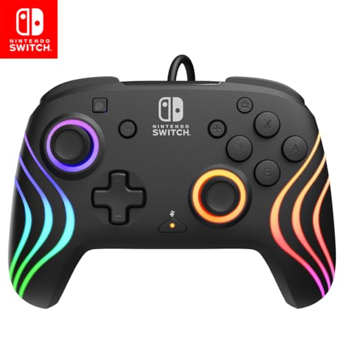 PDP Afterglow Wave Wireless RGB Gaming Controller - Nintendo Switch/Switch Lite/Switch - OLED Model, Nintendo Switch 2, LED Lighting, Rechargeable Battery - Black