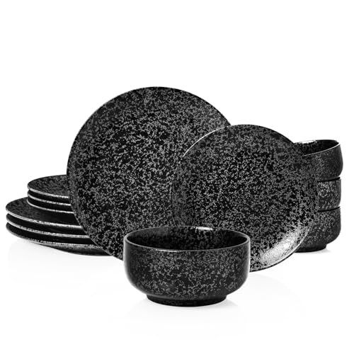 Kanwone Porcelain Dinnerware Sets for 4, Round Plates and Bowls Sets, 12 Piece Dish Set with Dinner Plates, Dessert Salad Plates and Cereal Bowls, Microwave, Oven and Dishwasher Safe, White