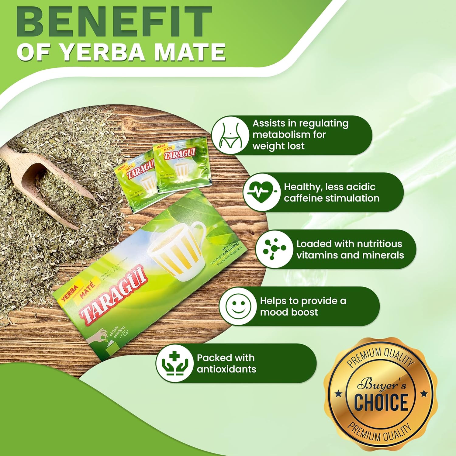 Taragui Yerba Mate - 40 Tea Bags - Yerba Mate En Saquitos