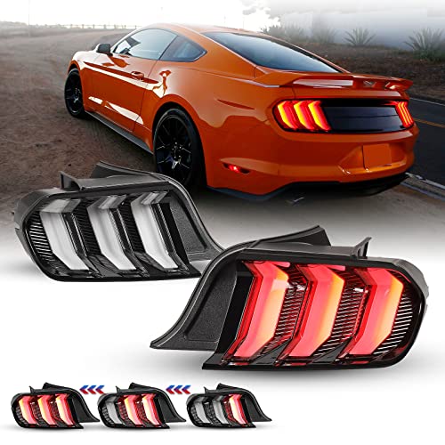 WOLFSTORM LED Tail Light Fit for 2015 2016 2017 2018 2019 2020 2021 2022 2023 Ford Mustang Replacement Tail Lamps Turn Signal Light Rear Lamps Running Light Black Housing,Clear Lens