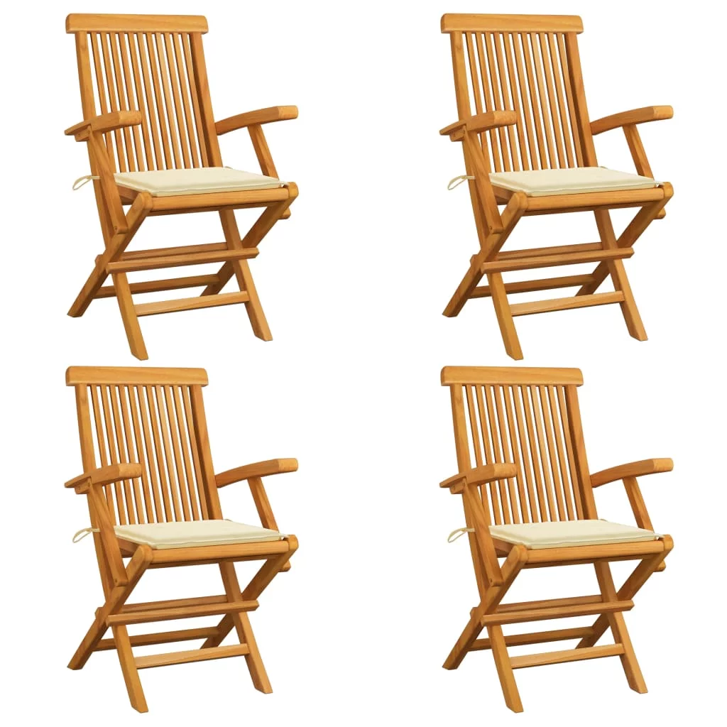 Buyweek Patio Chairs with Cream Cushions 4 pcs Solid Teak Wood