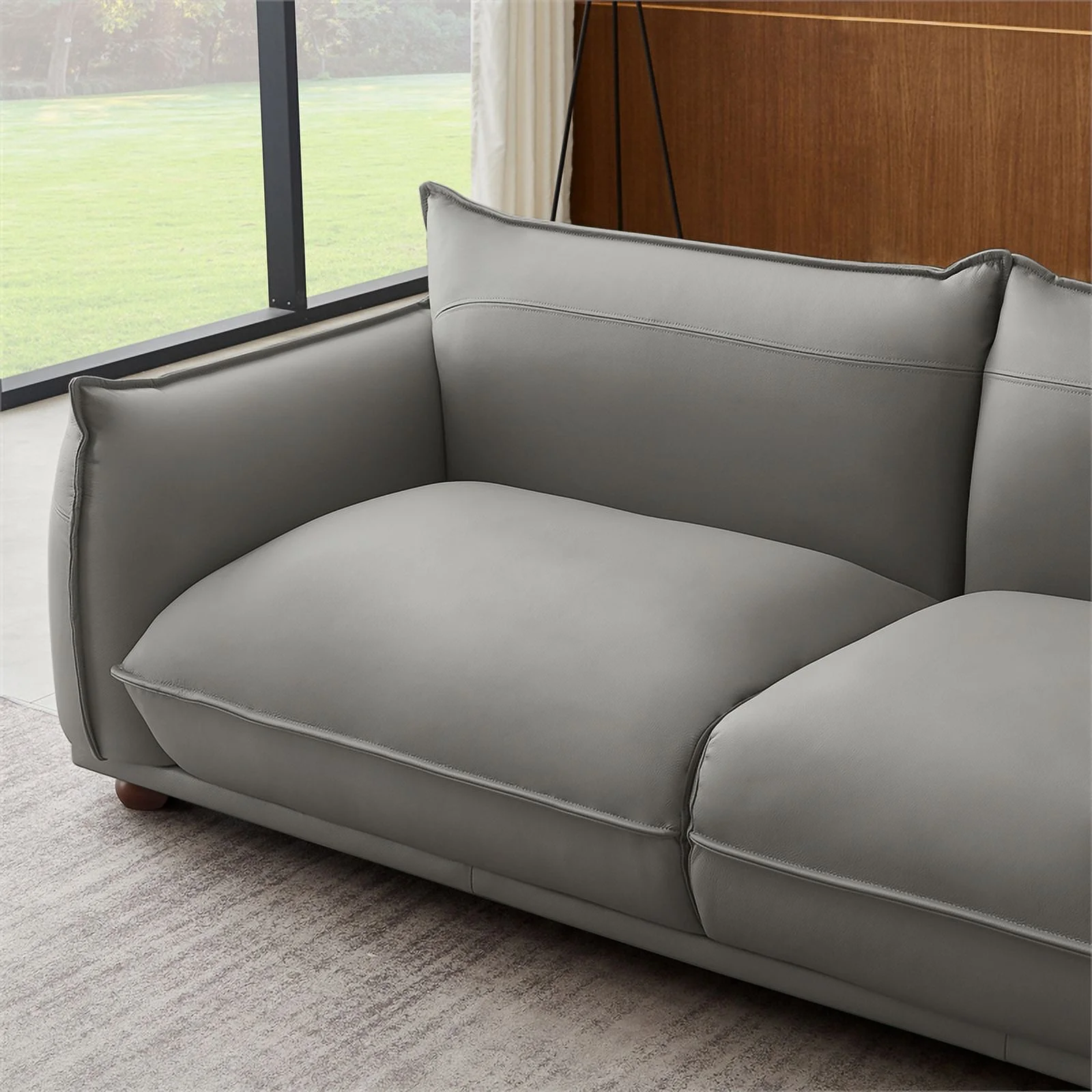 Maner Mid-Century Modern Luxury Living Room Couch in Gray Leather