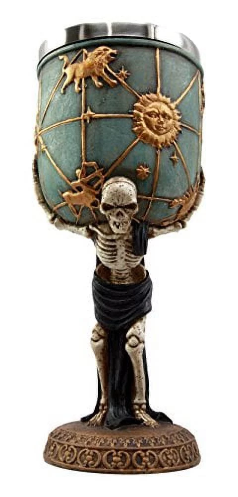 Atlantic Collectibles Greek Titan Atlas Skeleton Bearing Globe 5oz Wine Drink Beverage Goblet Chalice Cup