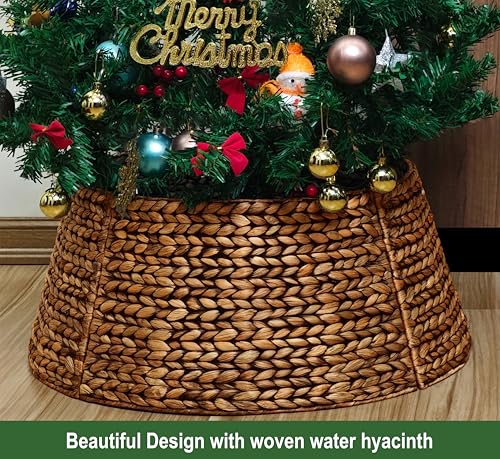 CENBOSS Rattan Christmas Tree Collar, Wicker Tree Skirt & Stand Base Cover (Brown Wash, 24 inch)