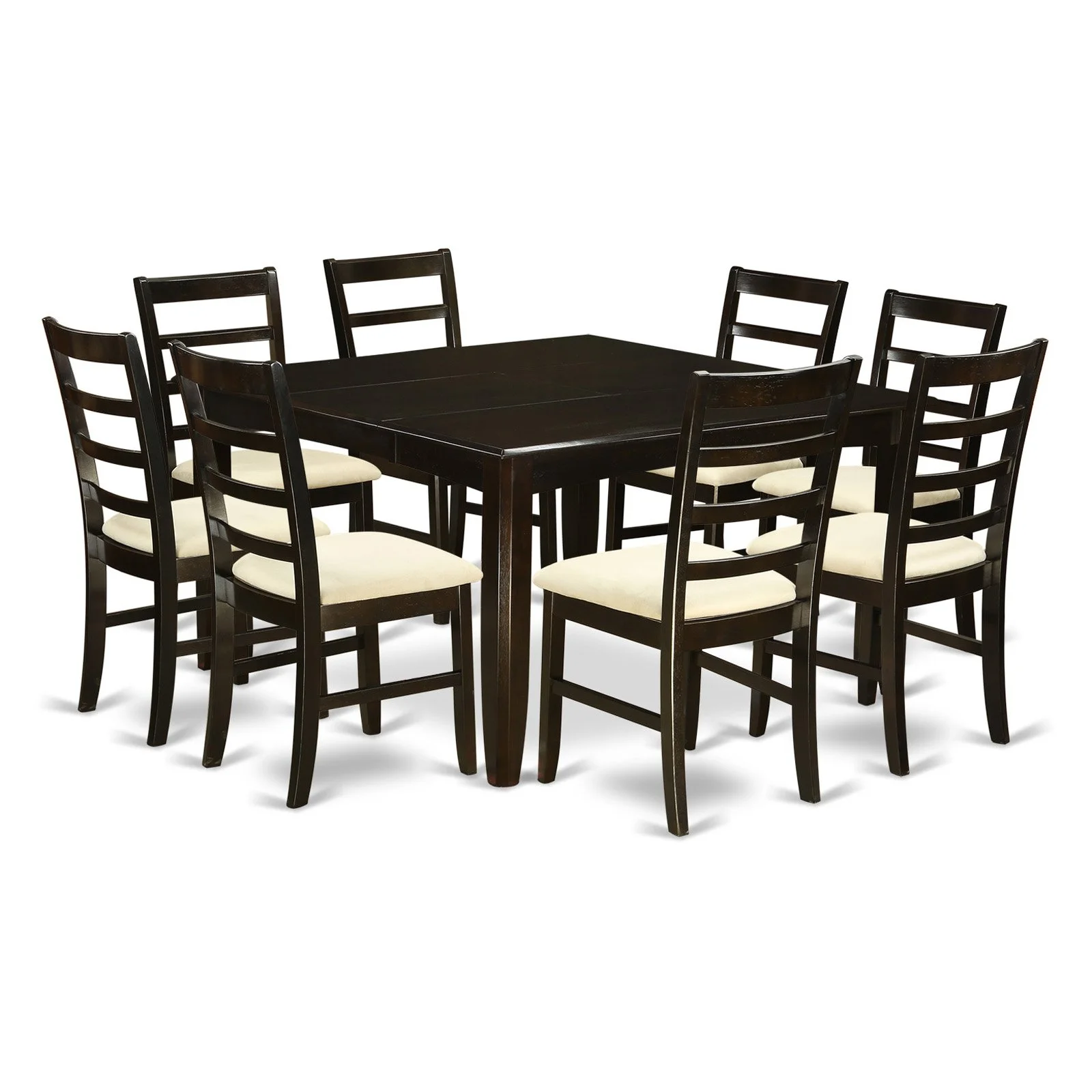 Dining Room Set-Square Dining Table With Leaf And 8 Dining Chairs-Finish:Cappuccino,Number of Items:9,Shape:Square,Style:Wood Seat
