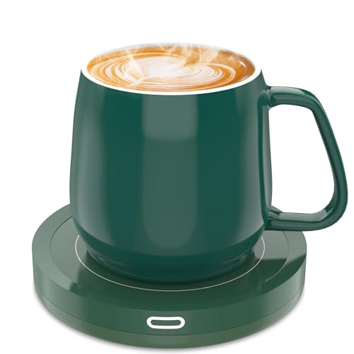 BESTINNKITS Smart Coffee Cup Warmer Set, Auto On/Off Gravity-induction Mug Office Desk Use, Candle Wax Cup Warmer Heating Plate (Up To 131F/55C), 14oz