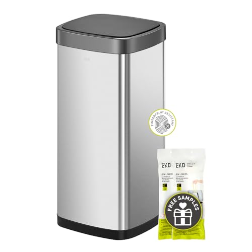 EKO Deluxe Mirage-T 50 Liter / 13.2 Gallon Touchless Rectangular Motion Sensor Trash Can, Matte Stainless Steel Finish