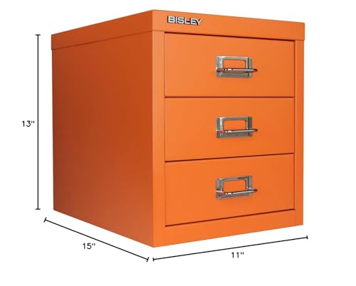 Bisley 10-Drawer Steel MultiDrawer Cabinet - Black, Chrome Pull Handles with Label Holders, Powder-Coated Steel, Removable Drawers, Fits Under Most Desks, Labels Included