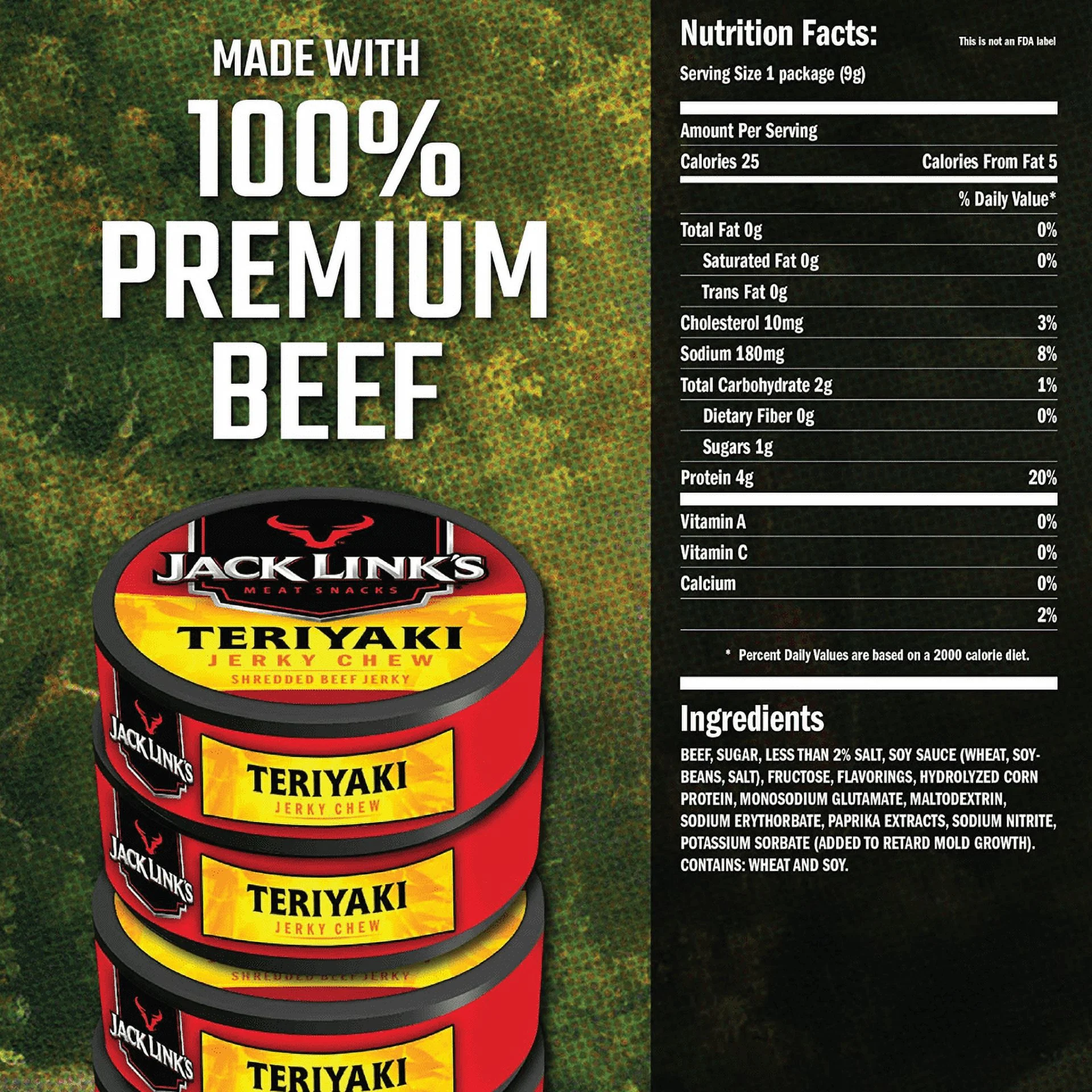 9x Tins Jack Link's Teriyaki Premium Beef Shredded Jerky Chew Tins .32oz