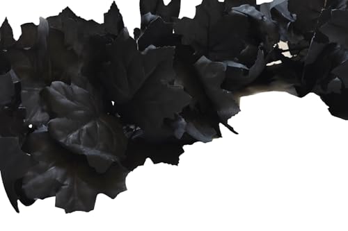 Black Fall Leaves Garland 6ft – Halloween & Autumn Leaf Garland Decoration for Indoor & Outdoor, Reusable Spooky Fall Decor for Halloween, Thanksgiving, Party