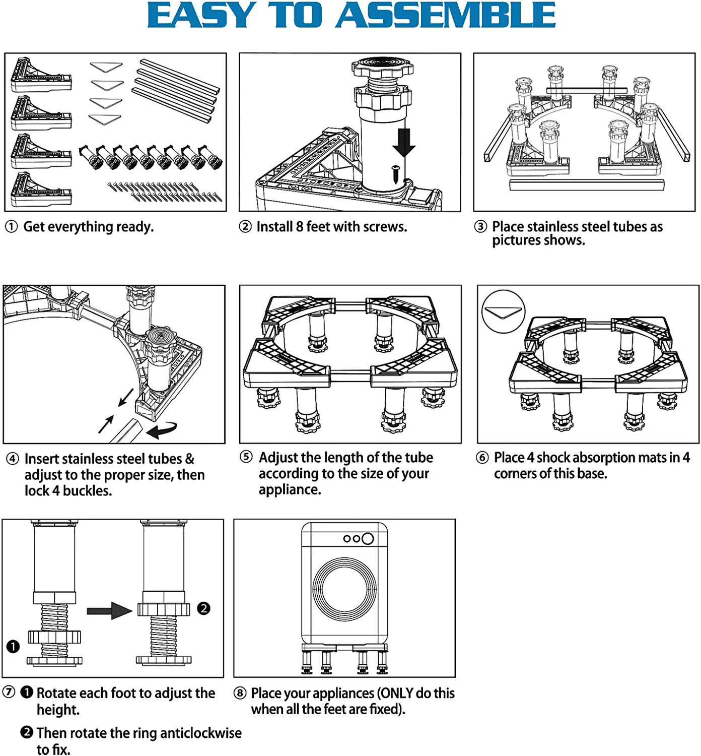 Mini Fridge Stand Dryer Stand 7-8.6 in Base for Washer Kitchen Refrigerator Washing Machine Silver wu02