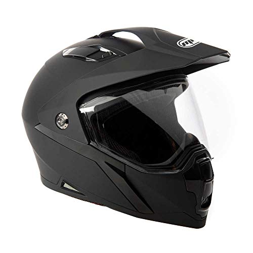 MMG Dual Sport Off Road Motorcycle Full Face Helmet Dirt Bike ATV Flip-Up Visor (Model 23) - Matte Black, Small