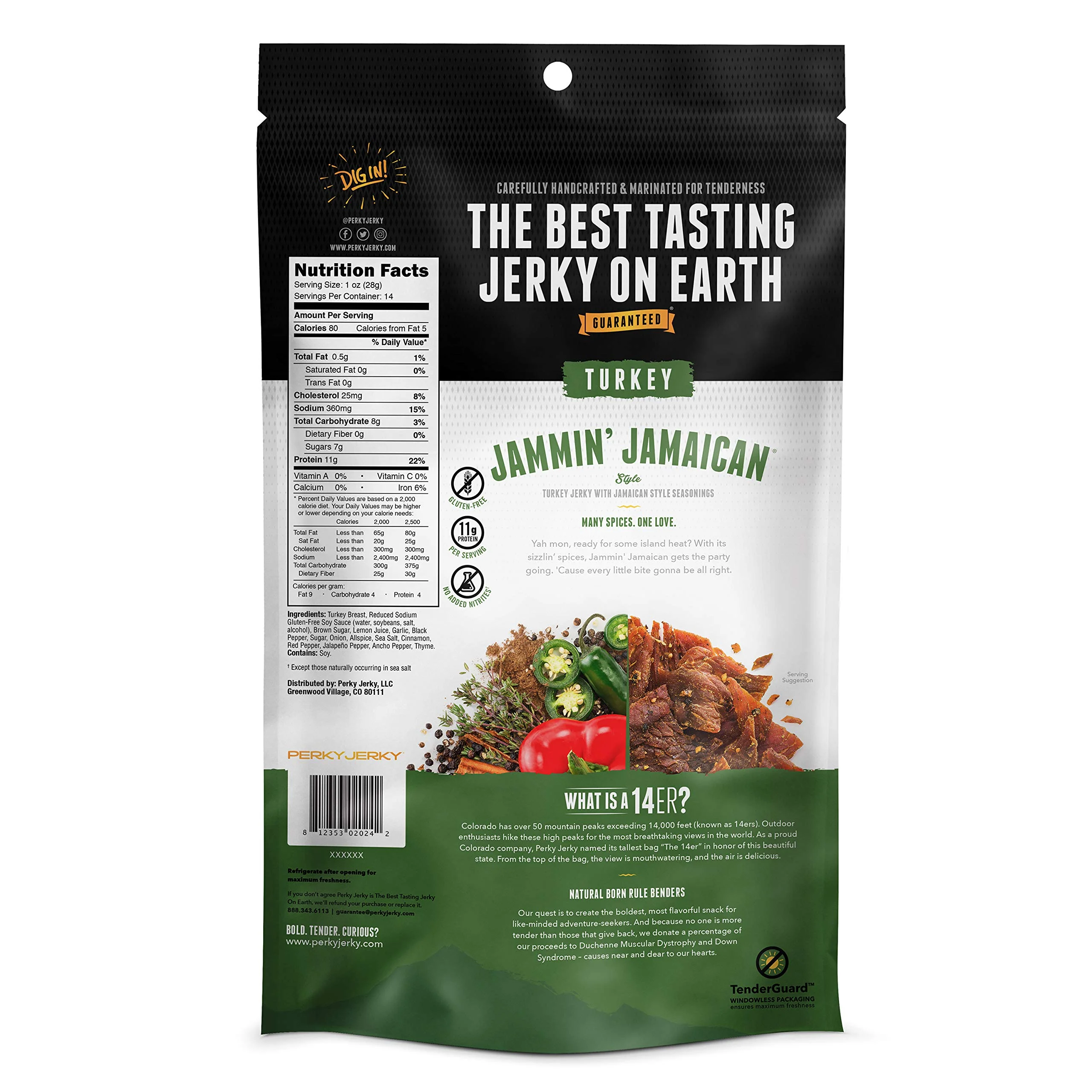 Perky Jerky Turkey Jammin' Jamaican, 14 oz