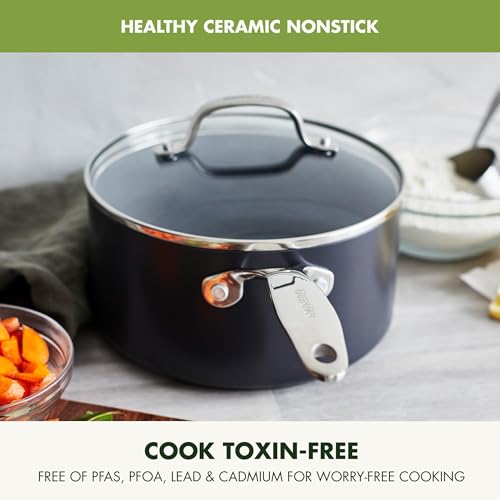 GreenPan Valencia Pro Hard Anodized Healthy Ceramic Nonstick 2QT and 3QT Saucepan Pot Set with Lids, PFAS-Free, Induction, Dishwasher Safe, Oven Safe, Gray