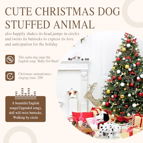 SdeNow Twerking Dog Toy Booty Shaking Walking Santa Claus Puppy Musical Animated Christmas Plush Santa Singing and Dancing Stuffed Animals Dog-English Song