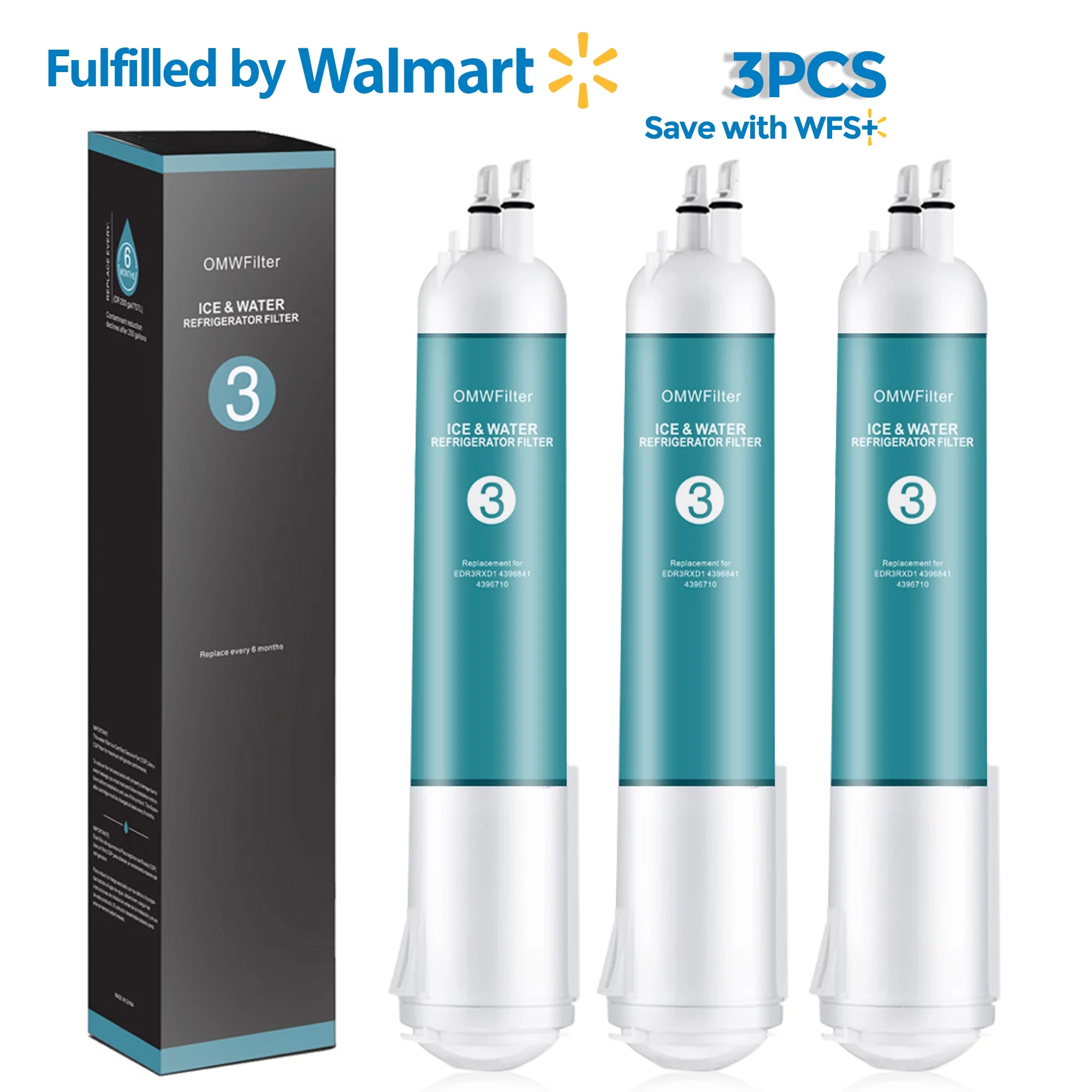EDR3RXD1 Water Filter 3 Replacement Compatible with Ice and Water Refrigerator Filter 4396841 4396710 4396710P 4396841P 9030 9083 46-9083 46-9030 P1RFWB2 P1WB2 P1WB2L T1RFKB1, 3-Pack