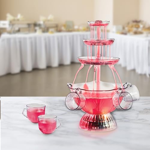 Nostalgia LPF230 3-Tier Lighted Party Fountain, Holds 1.5 Gallons, LED Lighted Base, Includes 8 Reusable Cups