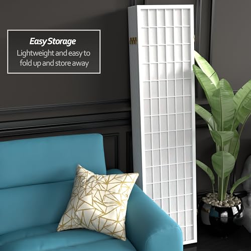 Red Lantern 6 ft. Tall Window Pane Shoji Screen-Natural-4 Panels Room Divider