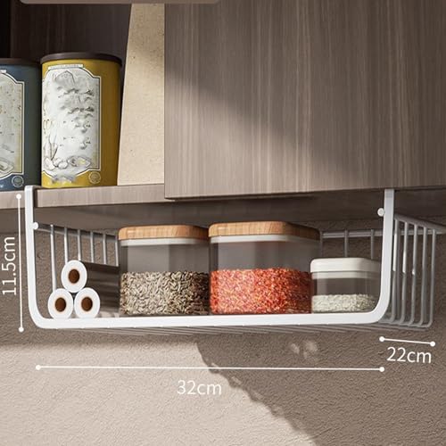 TOPINCN Metal Under Shelf Storage Basket Hanging Design Space Saving Wire Basket for Kitchen Pantry Office Desk (Large White)