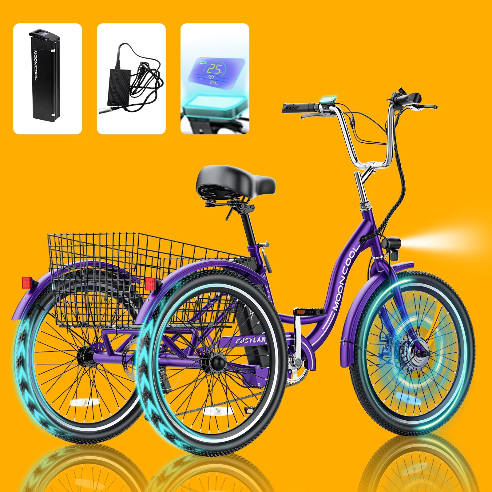ABORON 350W Electric Trike, 7 Speed 24
