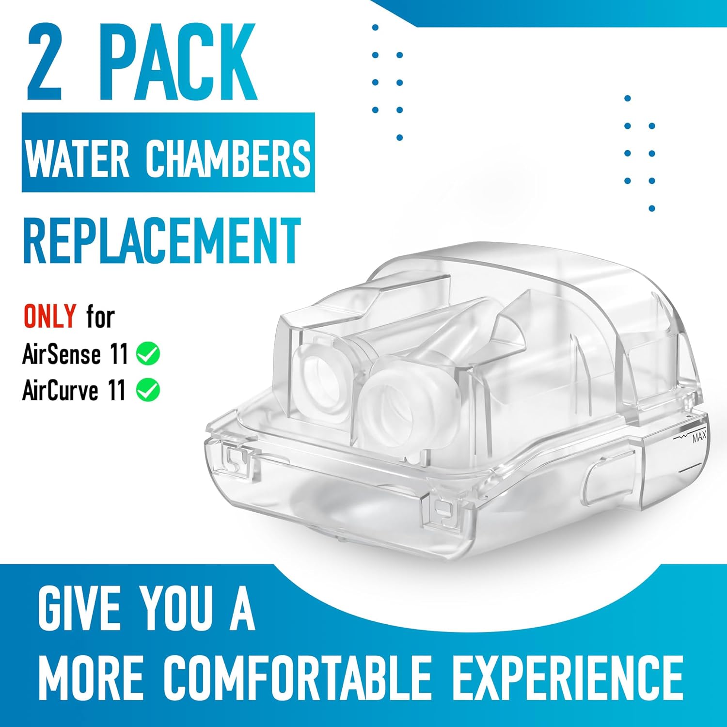 2 Pack Enhanced Comfort Replacement Water Chambers for AirSense 11 and AirCurve 11 Water Tanks Supplies Heated Humidifiers