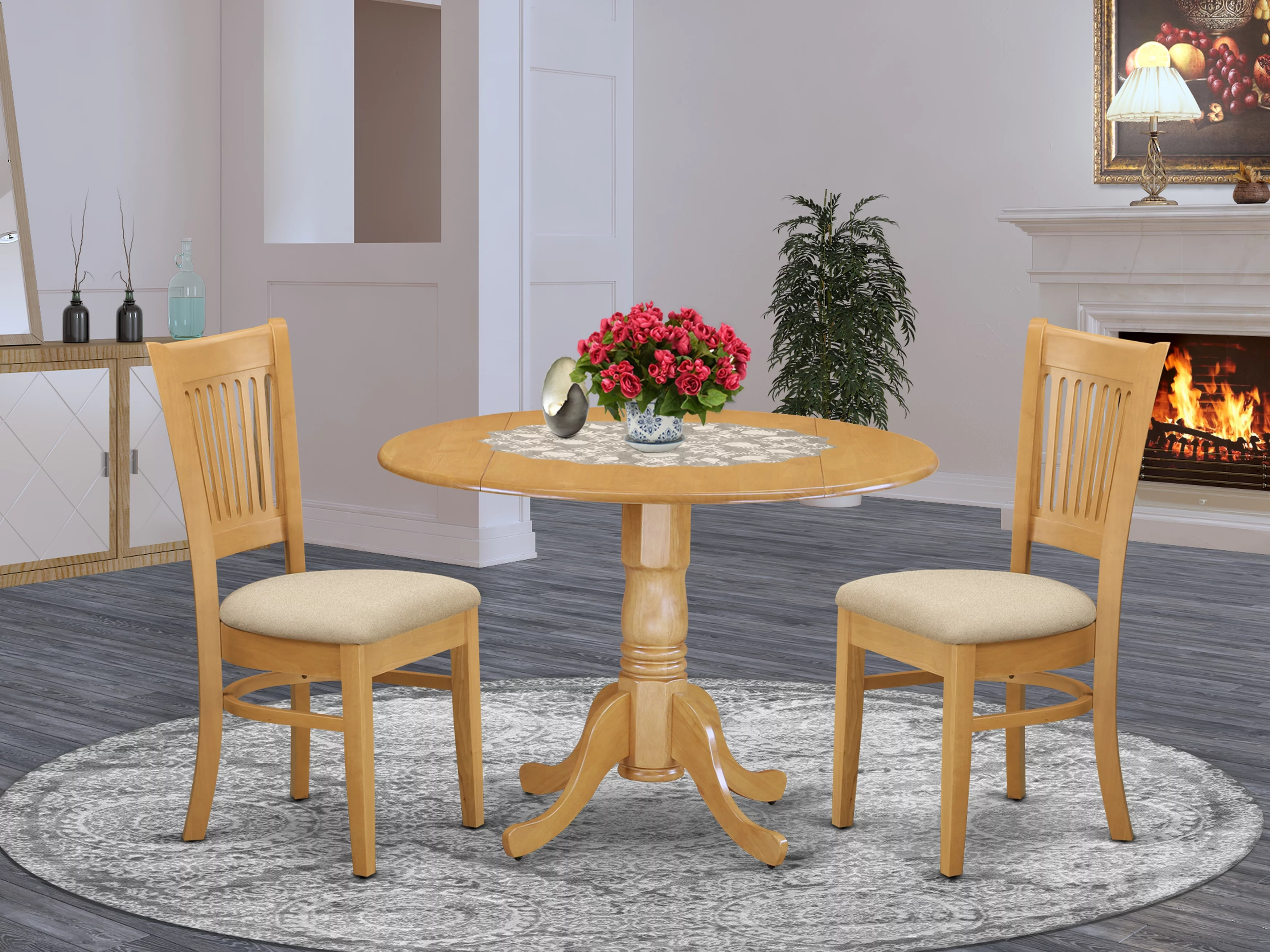 East West Furniture Dublin 3-piece Wood Dining Set with Slat Back Chairs in Oak