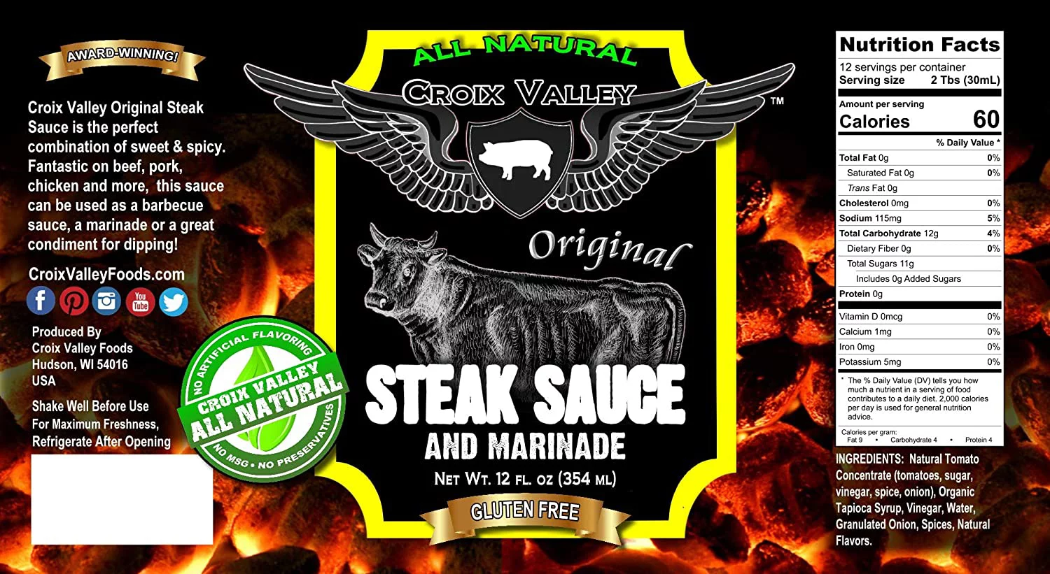Croix Valley - All Natural and Gluten Free, Original Steak Sauce & Marinade