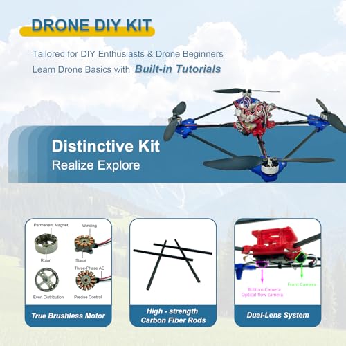 DIY Drone Kit with Brushless Motor & Dual Camera - STEM Building Project with Optical Flow Hovering, 360° Flips, One-Click Controls for Beginners to Learn Drone Engineering