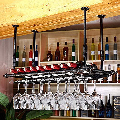 Wine Rack Wall Mounted - Rustic Wine Shelf Metal Ceiling Wine Glass Rack Hanging Wine Bottle Holder Bar Accessories,Wobble-Free,Easy to Install,Home Decorations Interior The New Fashionable