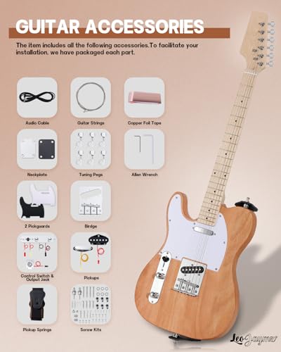 Leo Jaymz DIY Single Cut Electric Guitar Kits with Mahogany Body and Neck - Rosewood Fingerboard and All Components Included (LP Hollow)