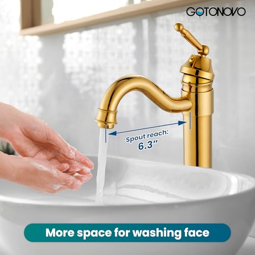 gotonovo Bathroom Vessel Sink Faucet Single Handle Brass Long Reach Bathroom Faucet 1 Hole Deck Mounted Mixer Tap with Pop Up Drain Brushed Nickel