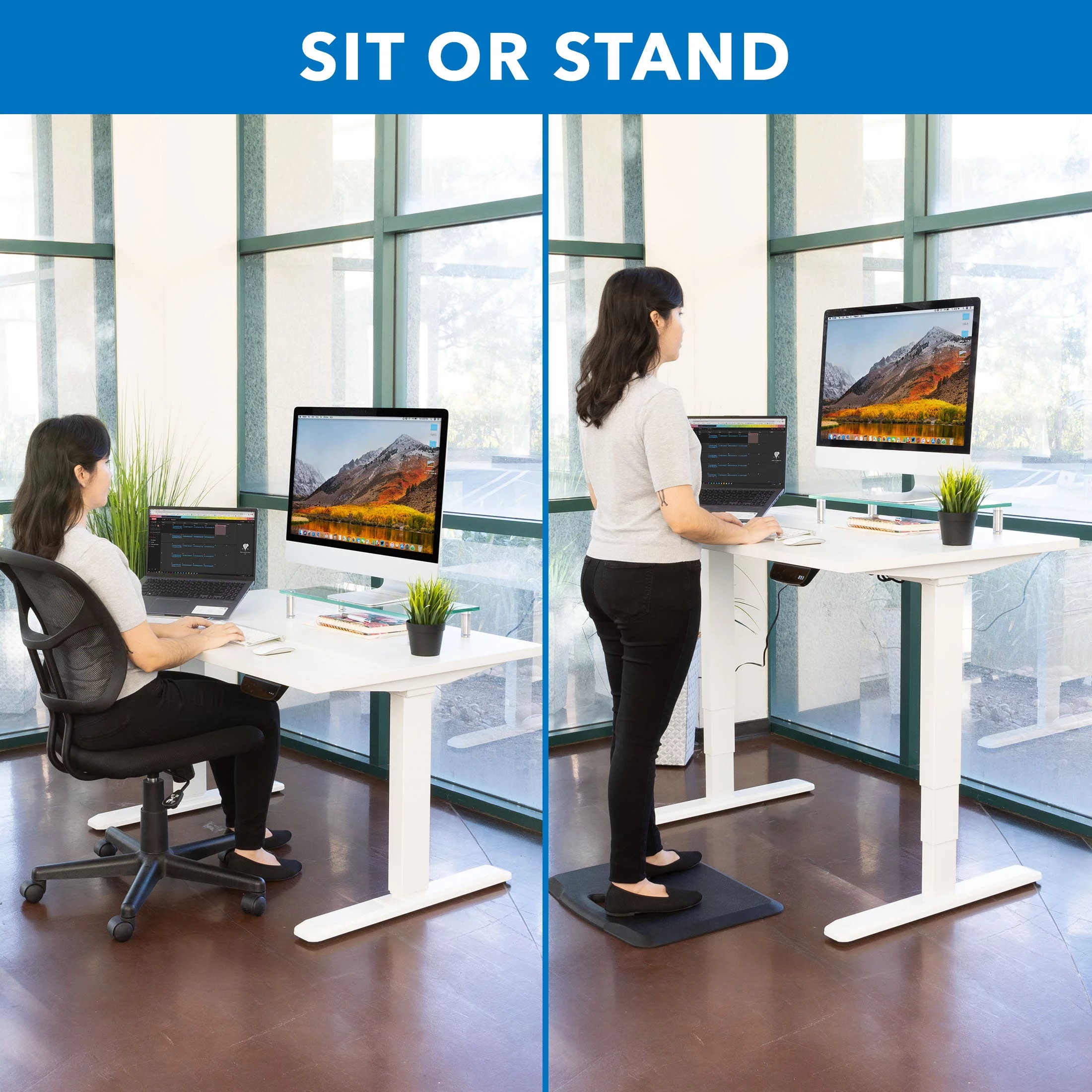 Mount-It! White Electric Standing Desk with Tabletop
