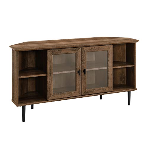 Walker Edison Modern Wood Corner Universal TV Stand with Open Shelves Glass Cabinet Doors Storage for TV's up to 55