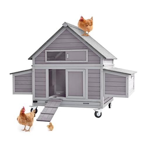 Aivituvin Chicken Coop with Wheels Large Hen House with Nesting Boxes Poultry Cage for 3-5 Hens Outdoor Duck Coop