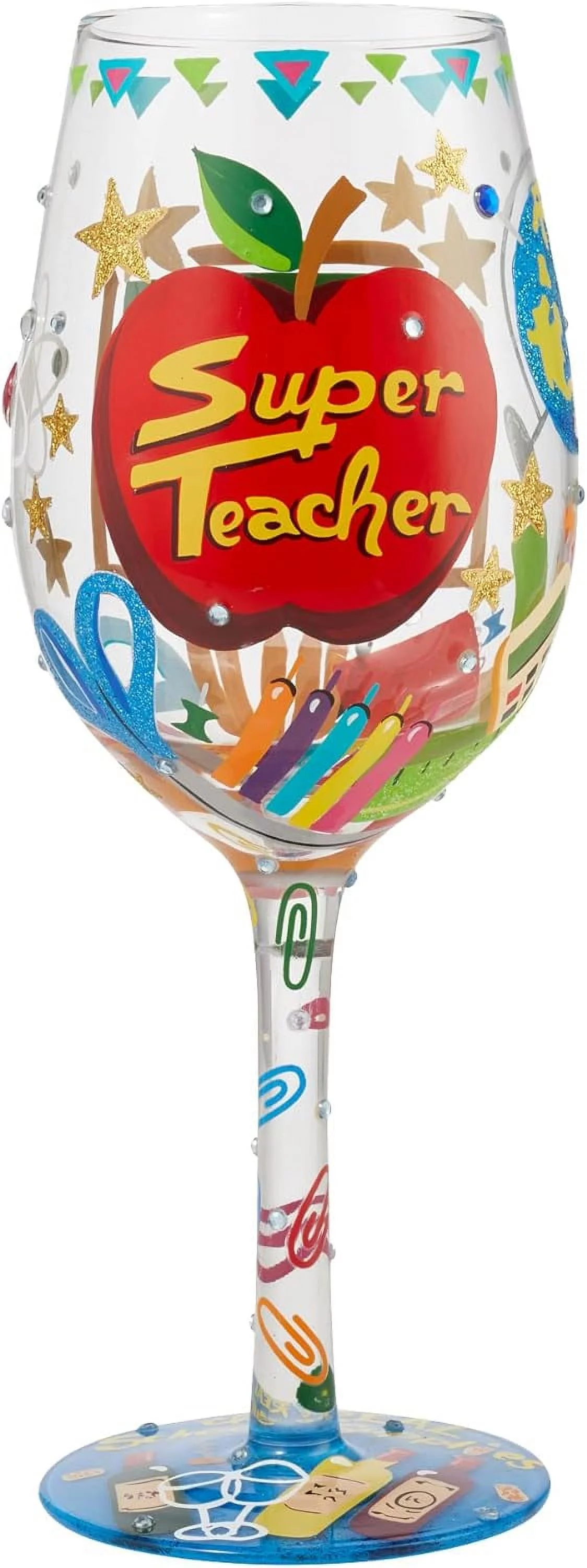 Designs By Super Teacher Hand-Painted Artisan Wine Glass, 15 Ounce, Multicolor