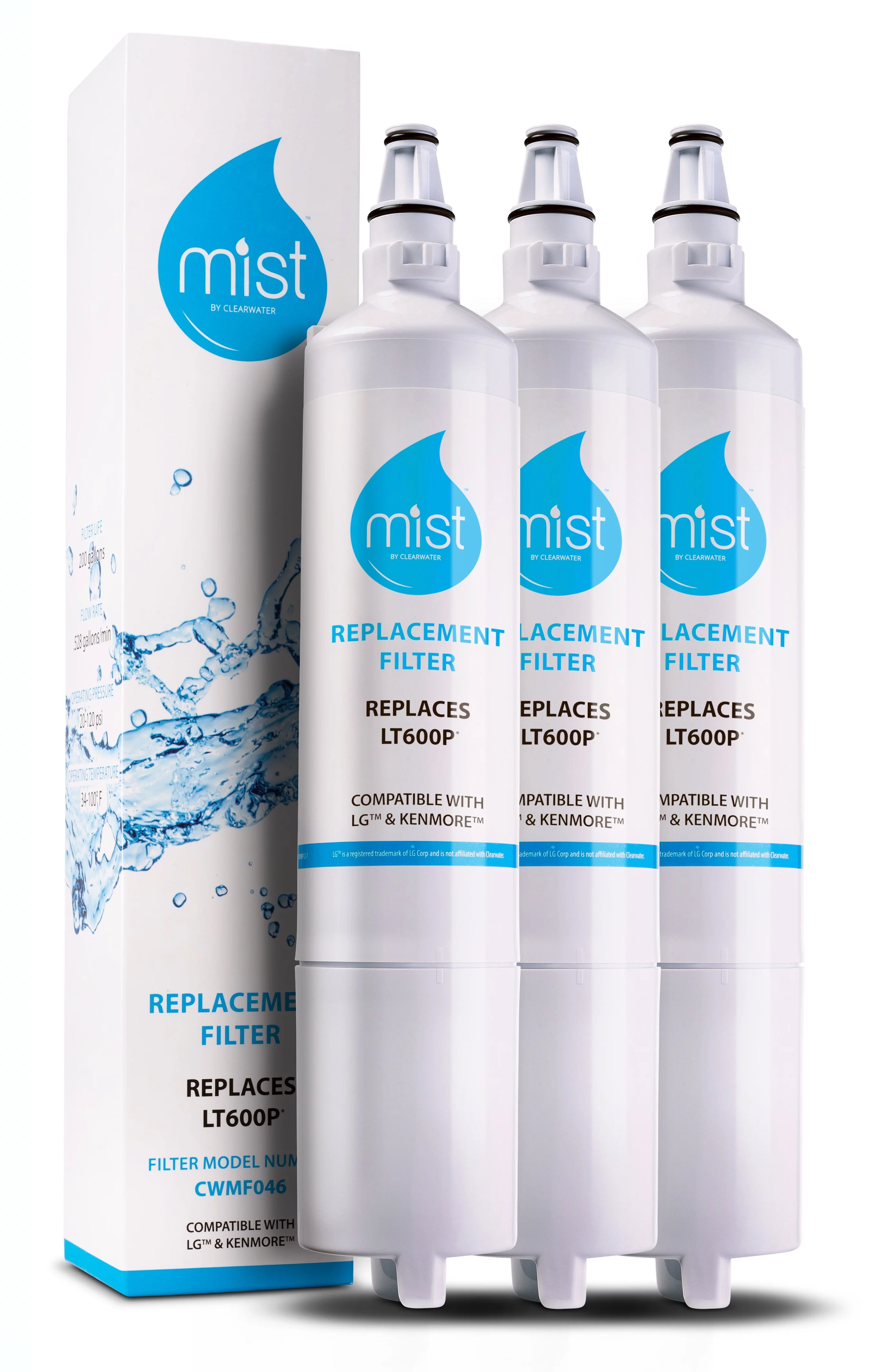 Mist Refrigerator Water Filter Replacement Compatible with: LG LT600P, 5231JA2006B, 469990, 3 Pack