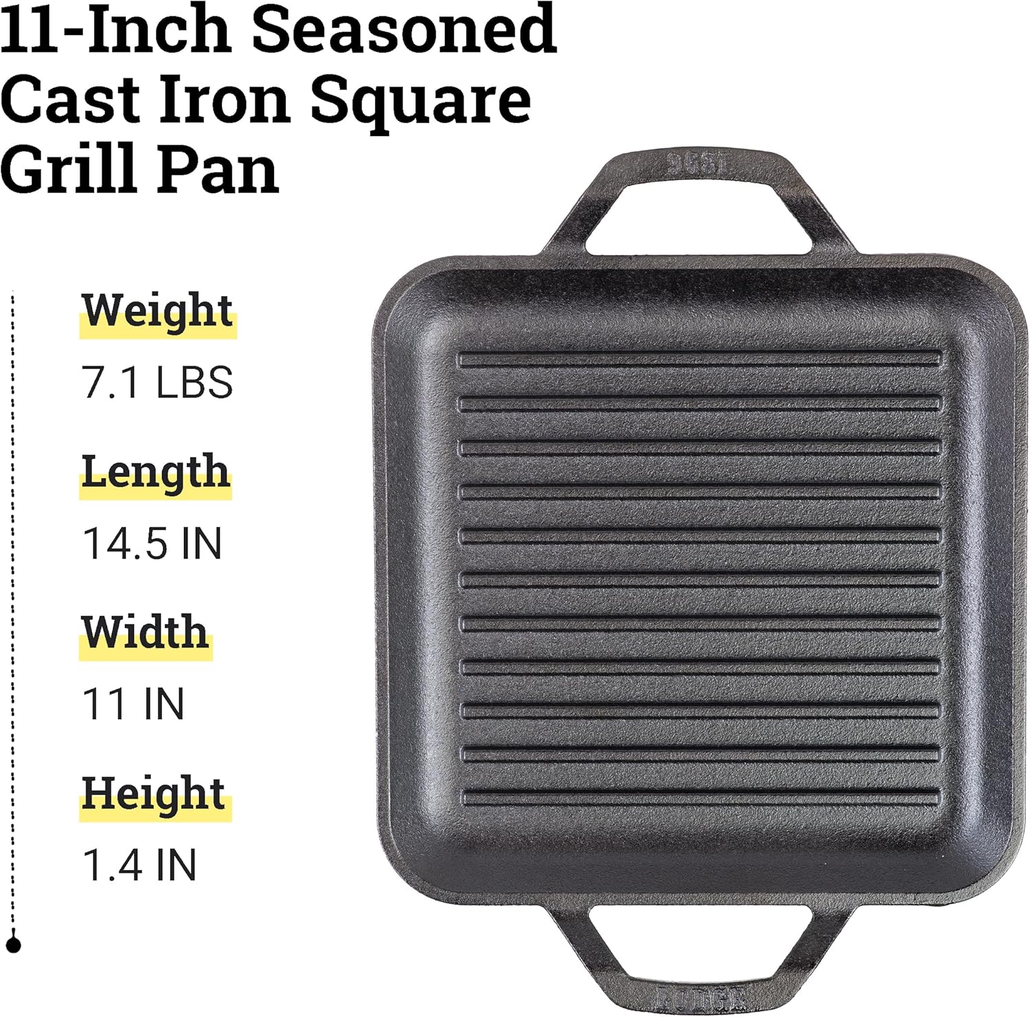 Lodge Cast Iron Chef Collection Square Grill Pan, Pre-Seasoned - 11 in