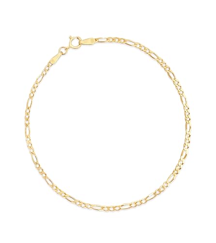 Olive & Chain Solid 14k Gold Figaro Link Chain Bracelet, Yellow Gold Bracelet for Men & Women