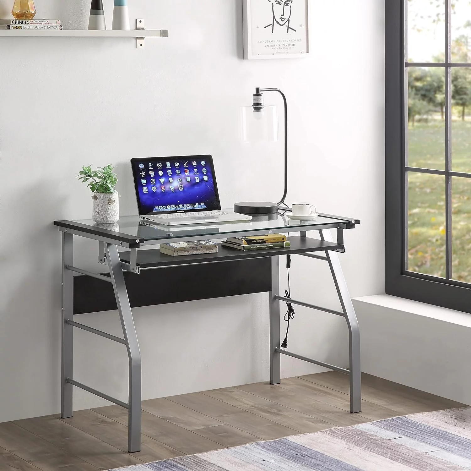 Brand Metal And Glass Top Home Office Computer Desk/Table, Silver Finish