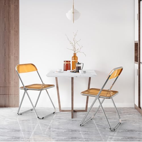 VINGLI Acrylic Folding Chairs 2 Pack, Clear Chair Foldable and Stackable, Plastic Panel & Metal Chrome Frame, Weight Capacity 350 lbs, Transparent