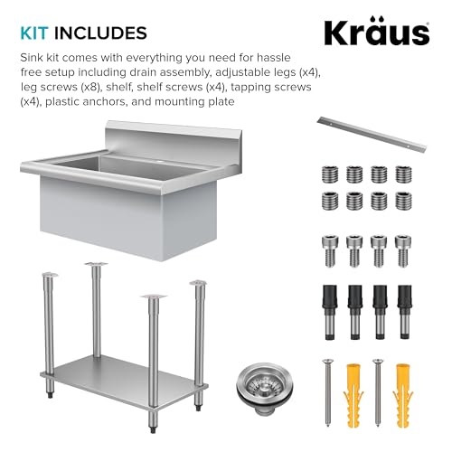 KRAUS Standart Pro 32 Inch 18-Gauge Stainless Steel Scullery Sink, 24 Gallon Freestanding Commercial Style Single Bowl Laundry & Utility Sink, KHS230-32