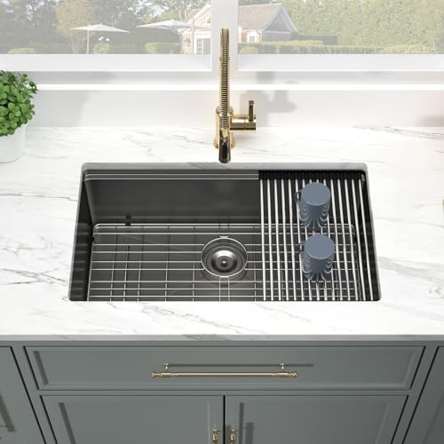 Kichae 12“ Deep Laundry Sink Undermount - 24 Inch Black Undermount Utility Sink Stainless Steel Single Bowl Under Counter Handmade Laundry Utility Room Basin