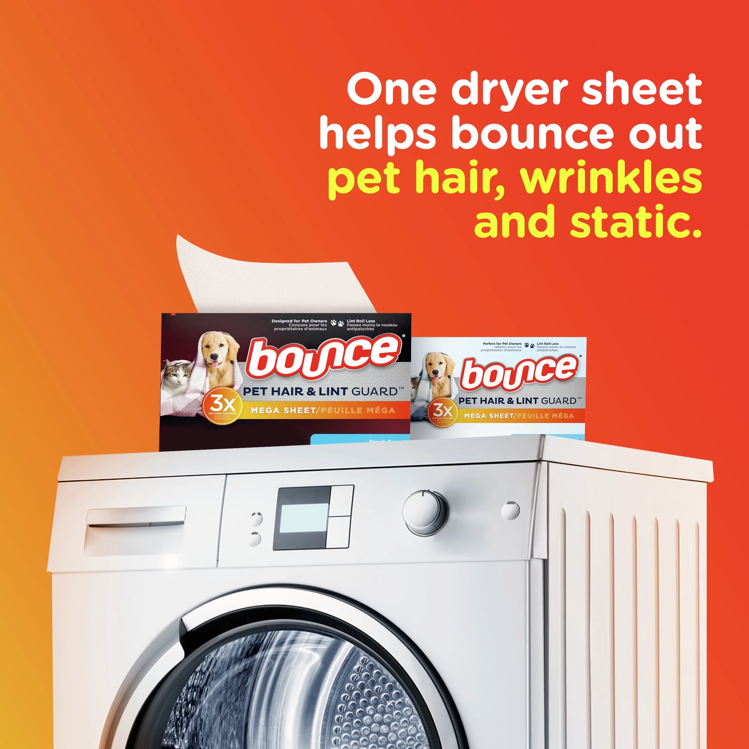 Bounce Pet Hair and Lint Guard Mega Dryer Sheets, Fresh Scent, 160 Ct