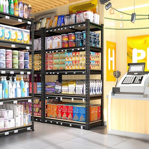 REIBII Set of 2 Storage Shelves 5 Tier Garage Shelving Heavy Duty Metal Shelving 2000LBS Garage Shelves Adjustable Metal Shelf for Kitchen Warehouse Pantry Closet, 27.6