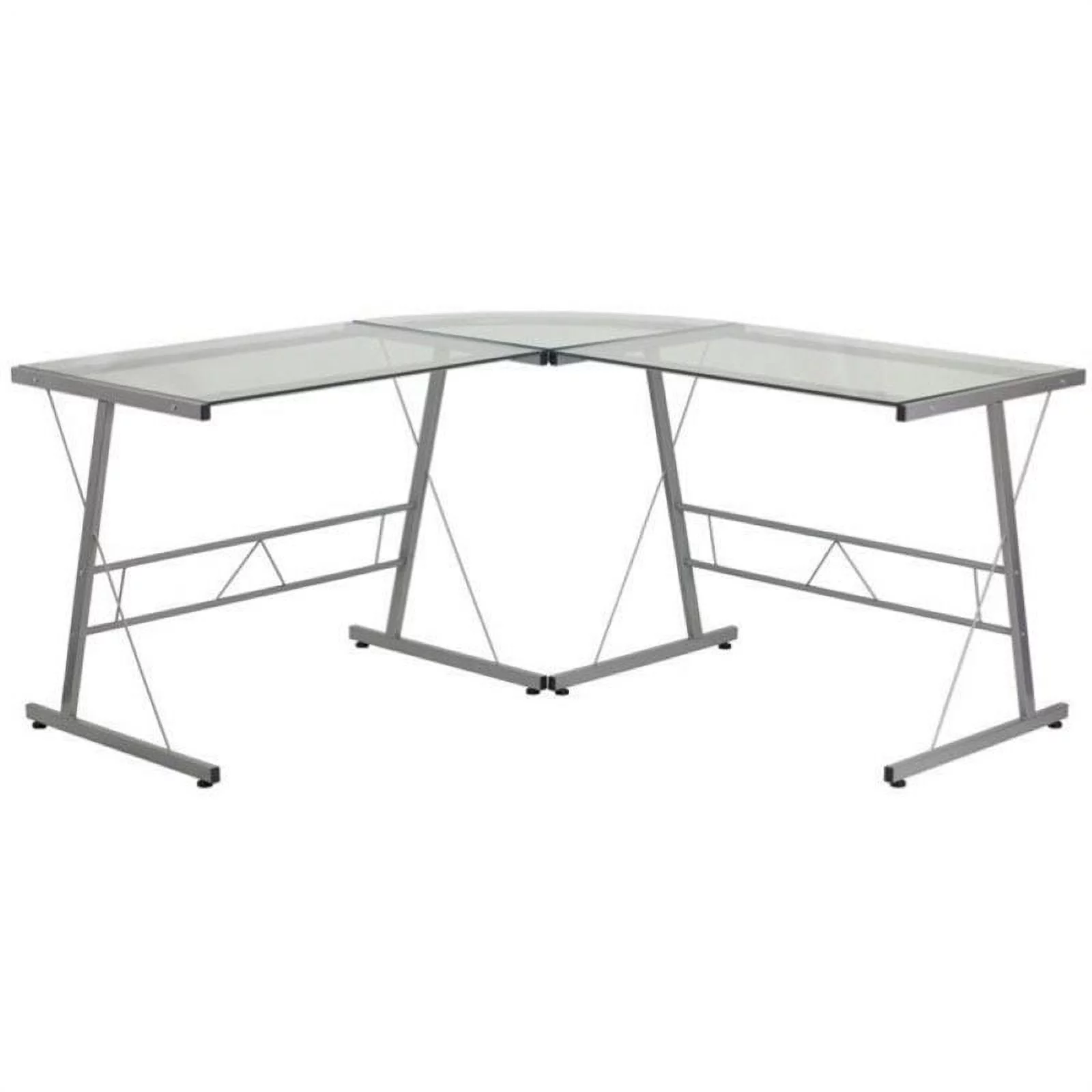 Scranton & Co Glass Top L-Shaped Computer Desk in Silver