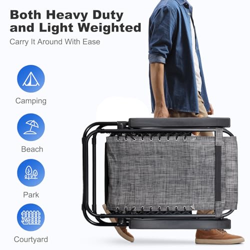 Nazhura Set of 2 Relaxing Recliners Patio Chairs Adjustable Steel Mesh Zero Gravity Lounge Chair Beach Chairs with Pillow and Cup Holder (Dark Green)