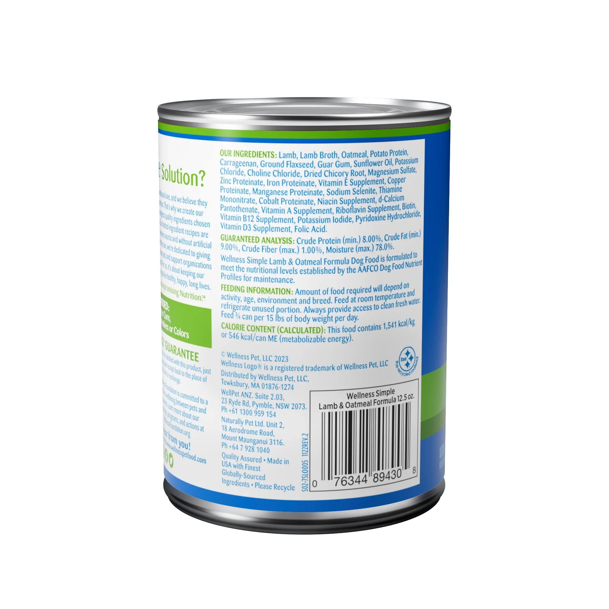 Wellness Simple Natural Wet Canned Limited Ingredient Dog Food, Lamb & Oatmeal, 12.5-Ounce Can (Pack of 12)