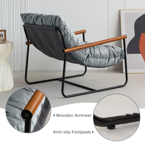 MAXYOYO Accent Chair, Velvet Arm Chair Living Room Chair with Metal Frame, Reading Accent Chair, Modern Bedroom Chair, Boucle Armchair with Wooden Arms, Beige