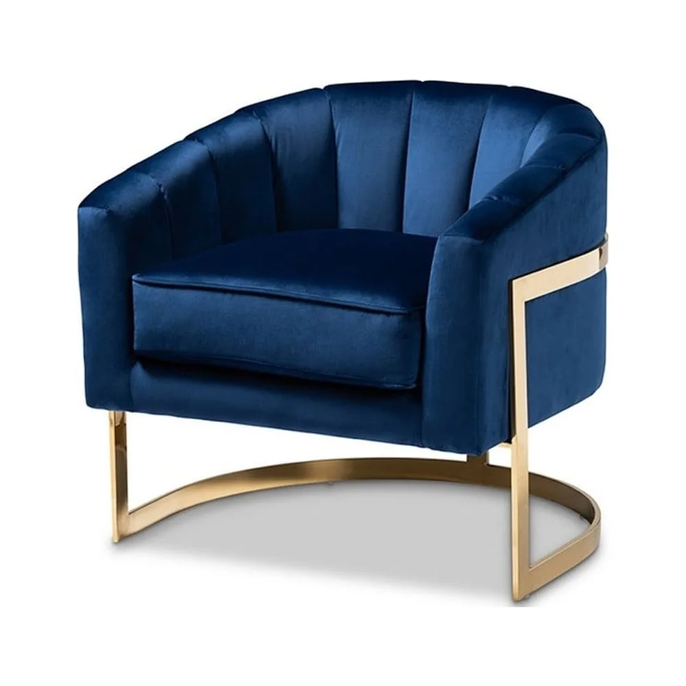 Baxton Studio Tomasso Glam Royal Blue Velvet Fabric Upholstered Gold-Finished Lounge Chair